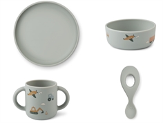 Liewood vehicles/dove blue mix dining set Vivi silicone (4-pack)